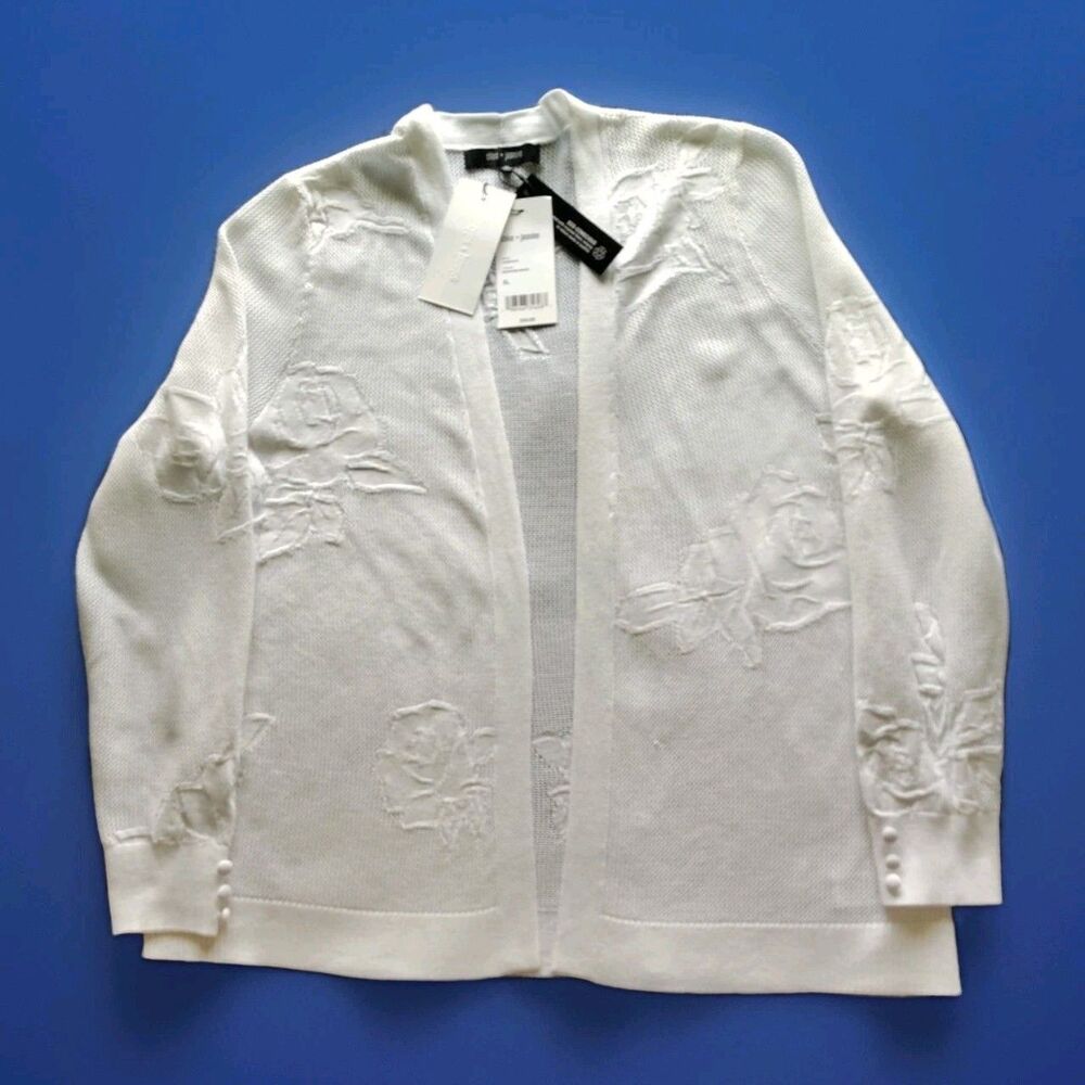 Chloe & Jasmine XL Cardigan White Summer Sweater Open Knit NEW